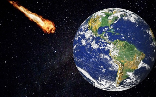 Illustration av en asteroid som är på väg att krocka med jorden.